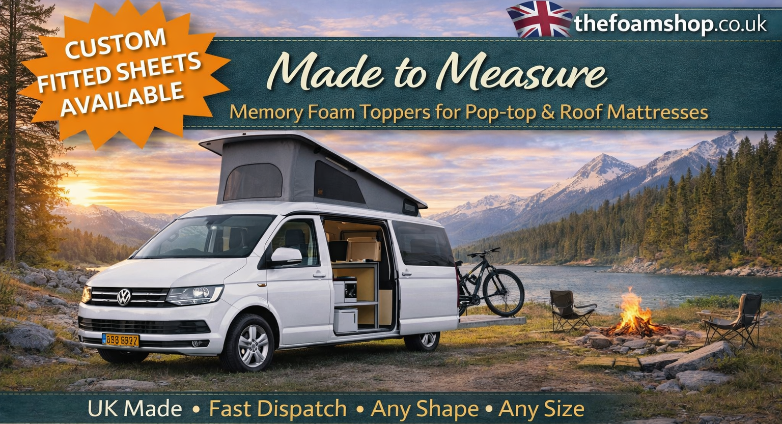 Pop top mattress topper made to measure for campervan roof bed